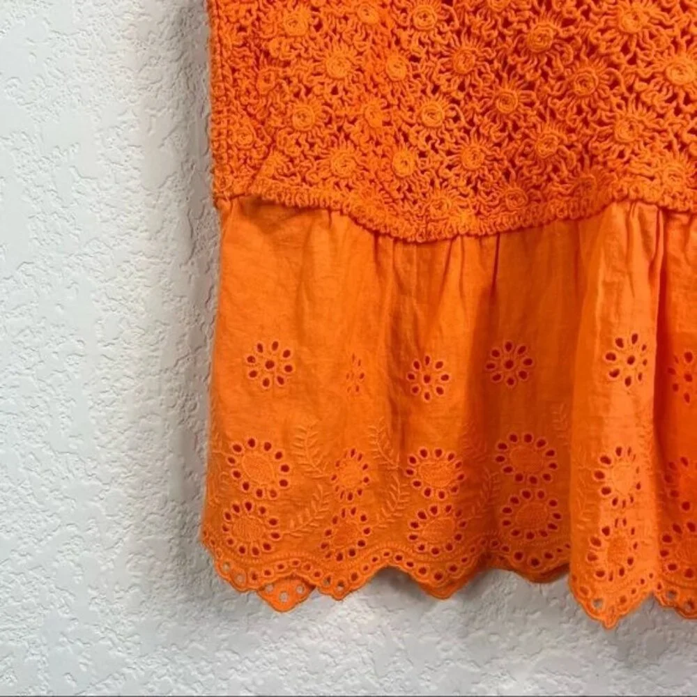 Poupette St Barth Crochet Knit Eyelet Lace Orange Tank - Picture 3 of 4